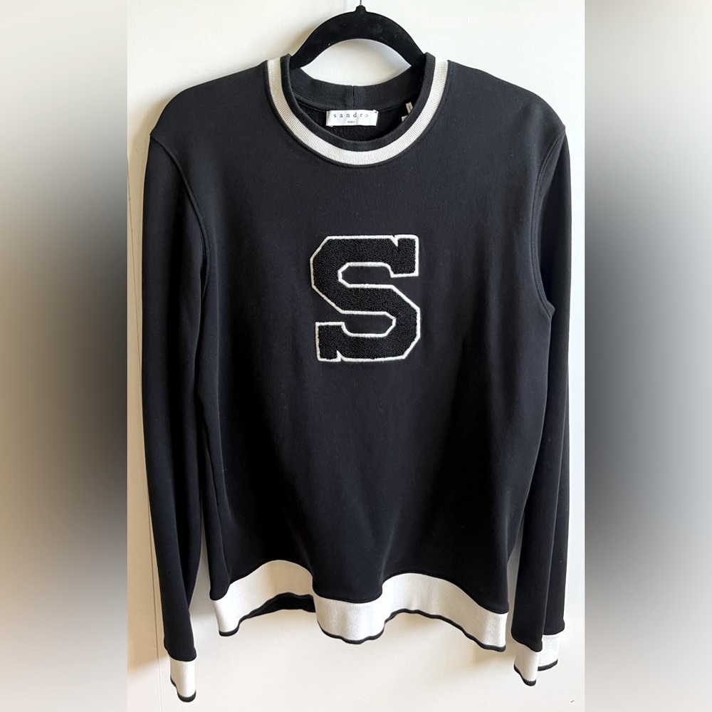 Sandro Men's Black Varsity Pullover Sweater